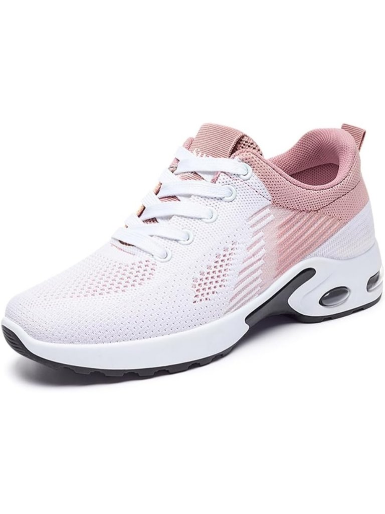 Women's White Pink Mesh Comfortable Lightweight Casual Gym Work Fashion Sneakers